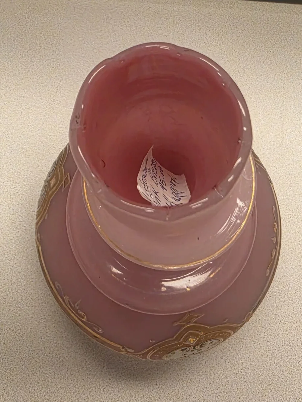 Antique Pink Opaline Glass Decanter. Genie Bottle